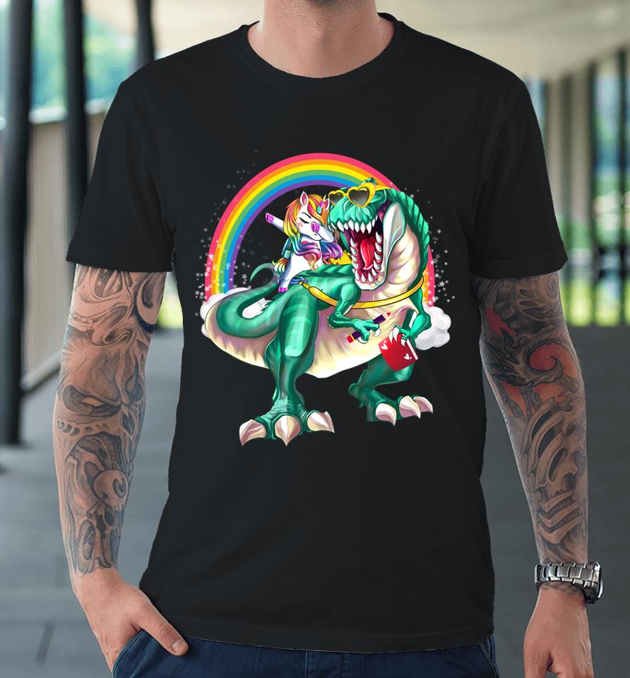 Dinosaur T Rex Unicorn Rainbow Back To School Premium T-Shirt