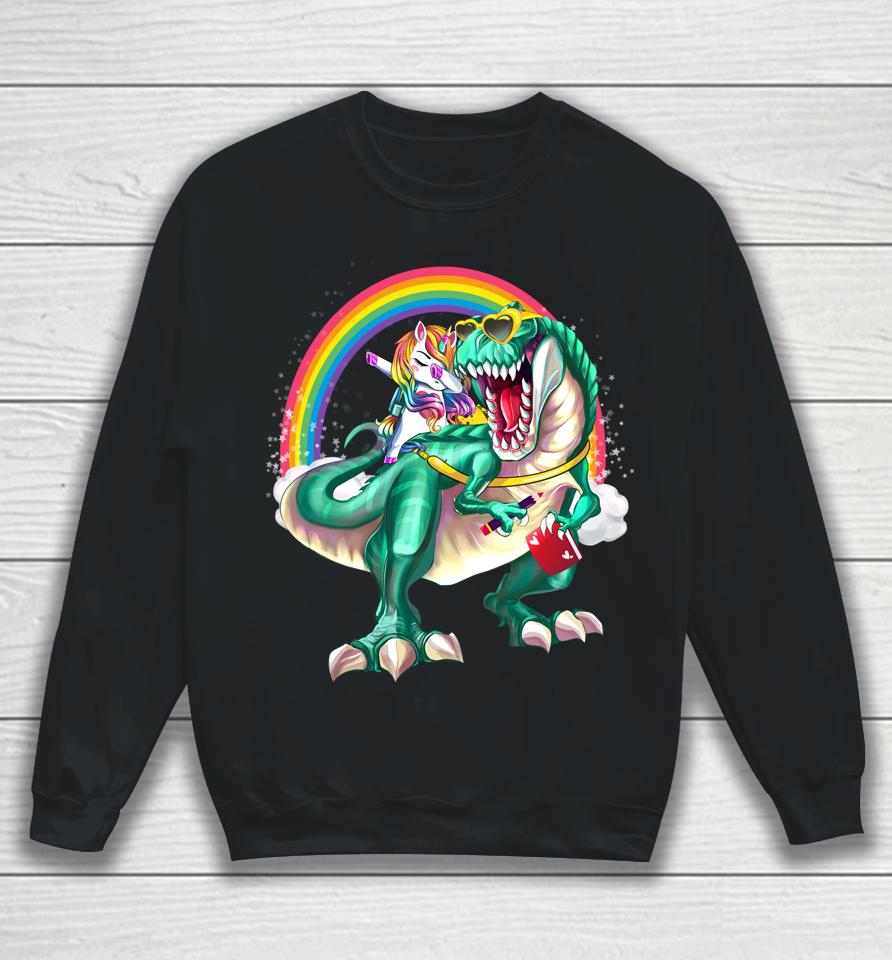 Dinosaur T Rex Unicorn Rainbow Back To School Sweatshirt