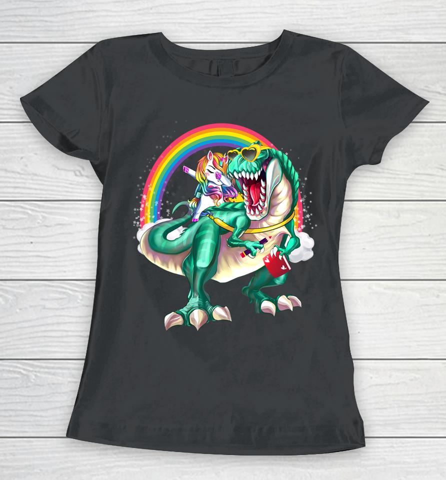 Dinosaur T Rex Unicorn Rainbow Back To School Women T-Shirt