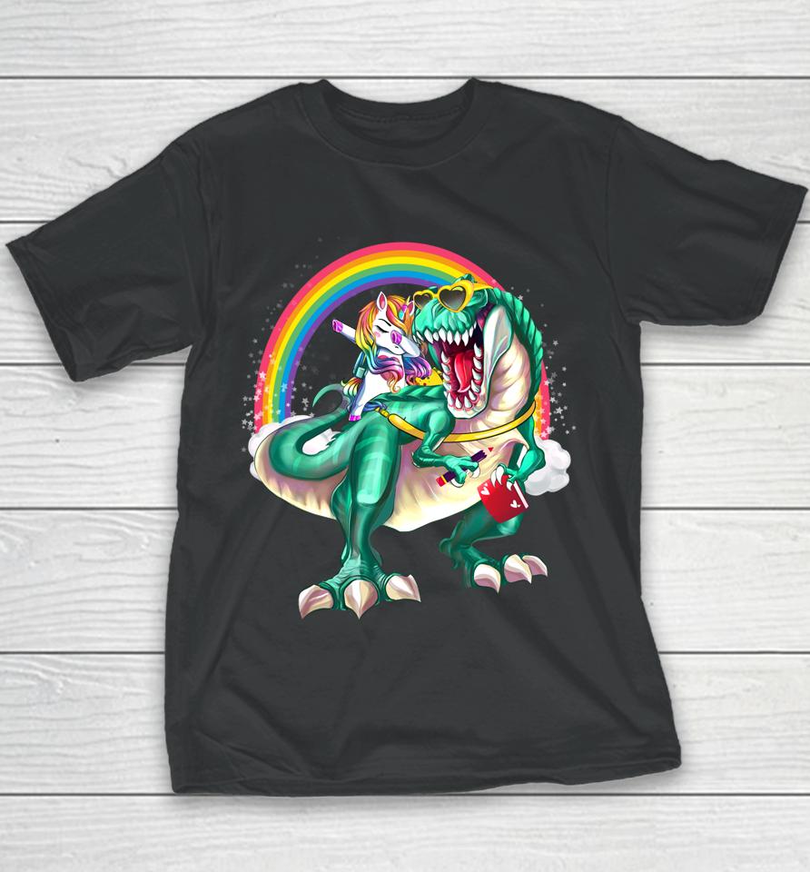 Dinosaur T Rex Unicorn Rainbow Back To School Youth T-Shirt