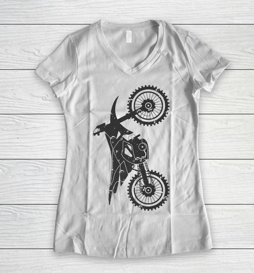 Dirt Bike Motocross Women V-Neck T-Shirt