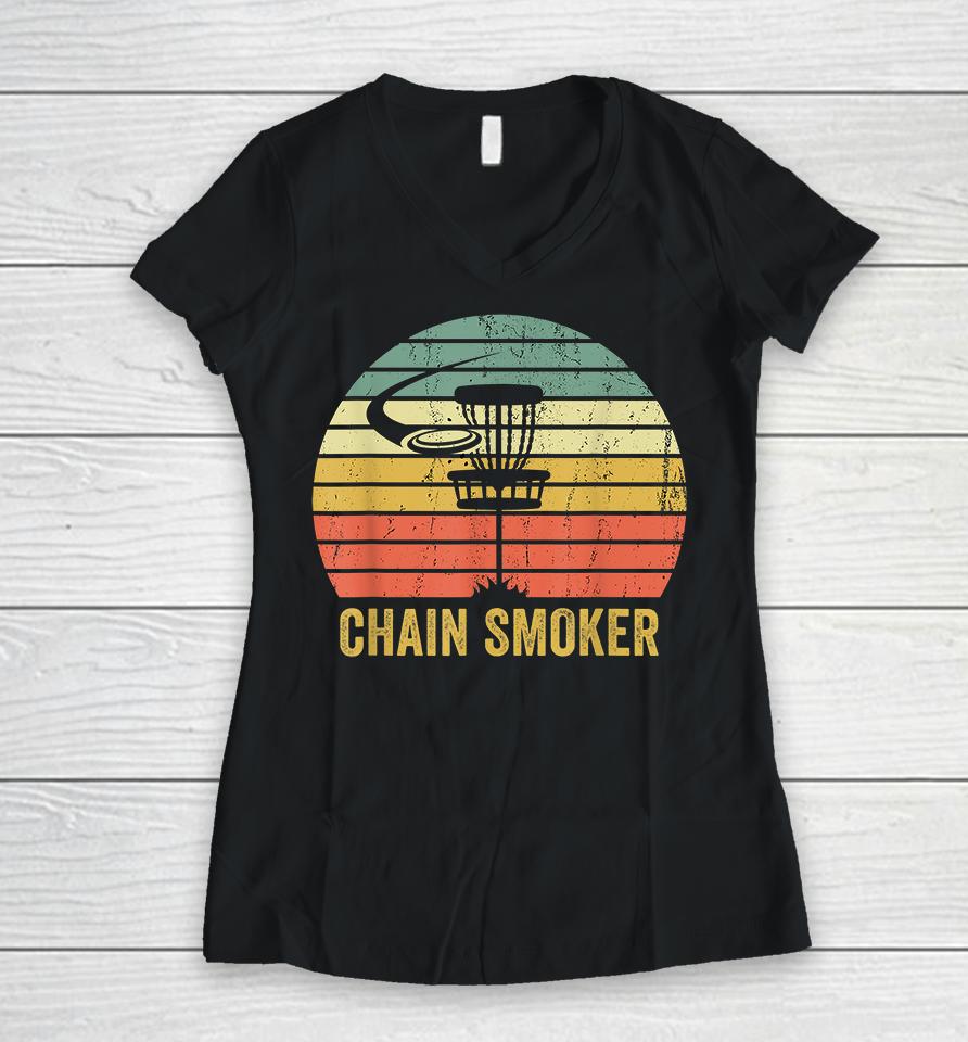 Disc Golf Chain Smoker Women V-Neck T-Shirt