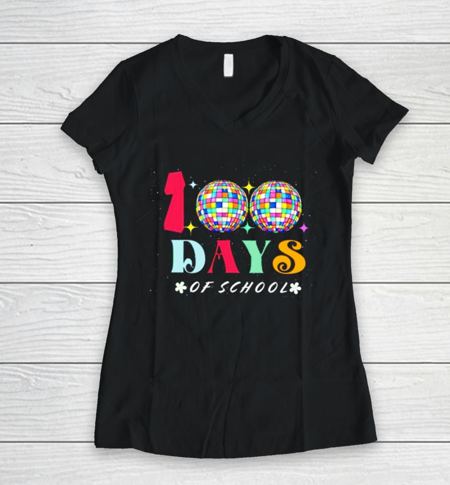 Disco 100 Days Of School Women V-Neck T-Shirt