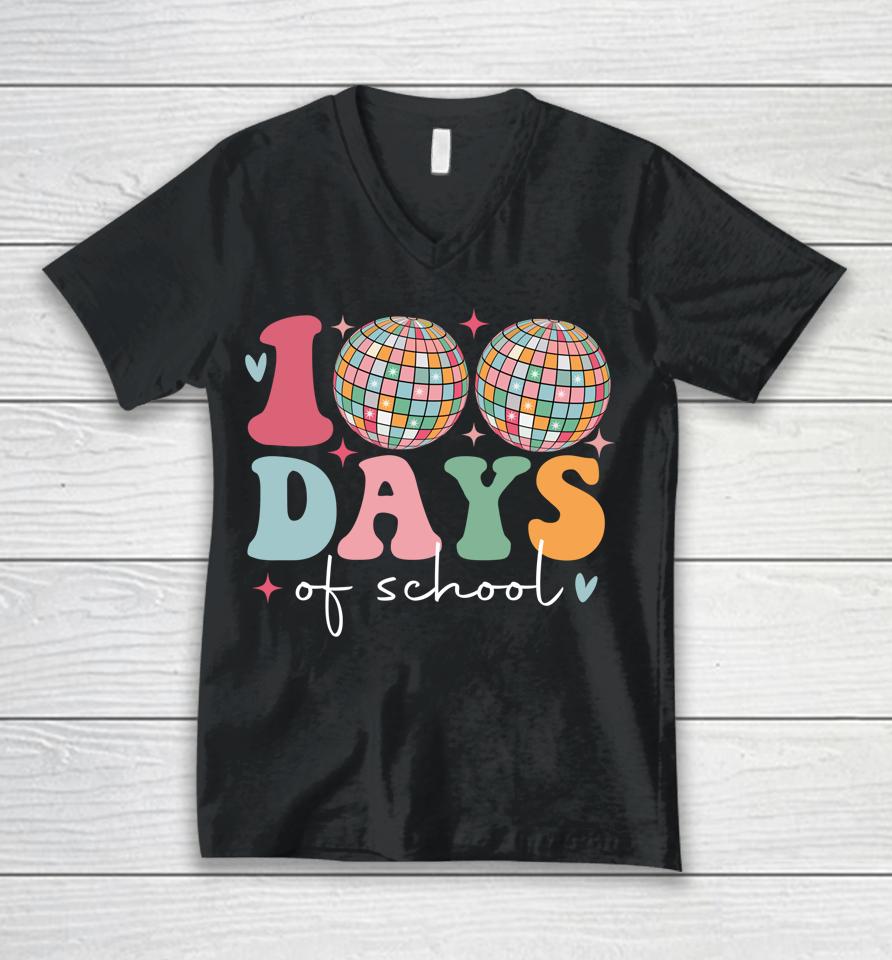 Disco Ball 100 Days Of School Unisex V-Neck T-Shirt
