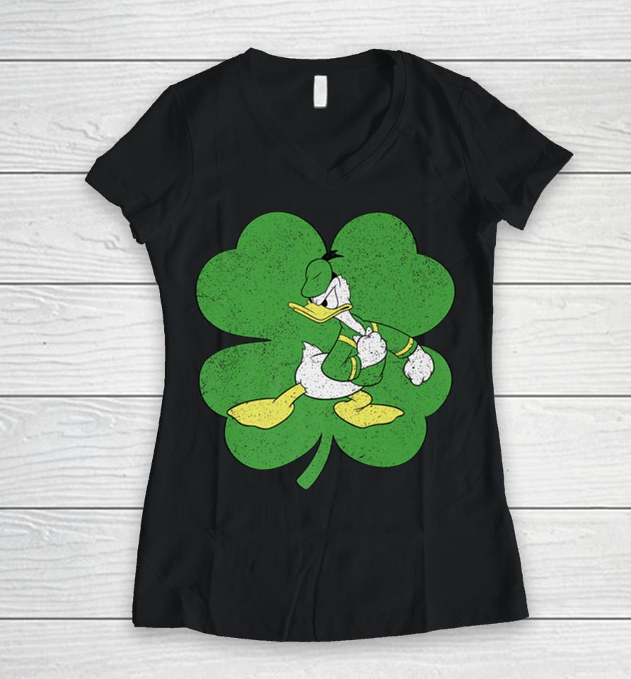 Disney Donald Duck Shamrock St Patrick’s Day Women V-Neck T-Shirt