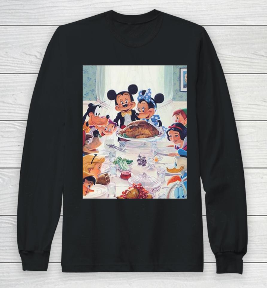 Disney Has Released A New Thanksgiving Painting With Mickey Minnie Snow White Goofy Peter Pan Long Sleeve T-Shirt