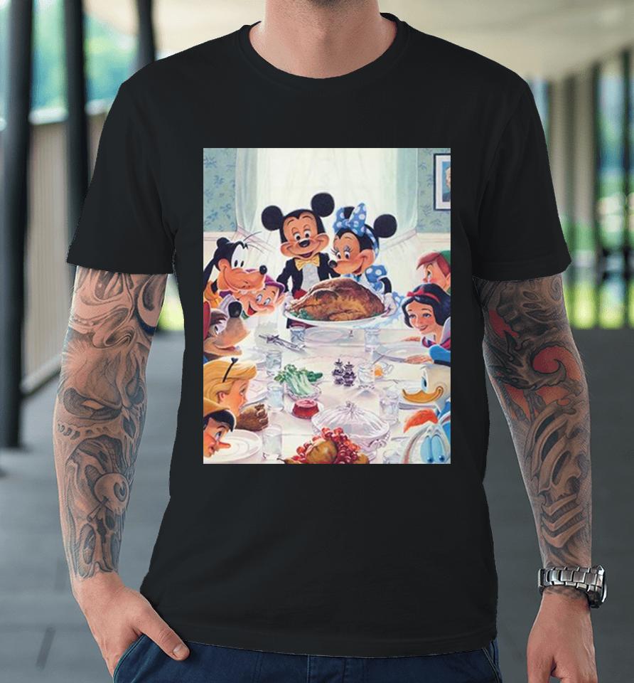 Disney Has Released A New Thanksgiving Painting With Mickey Minnie Snow White Goofy Peter Pan Premium T-Shirt