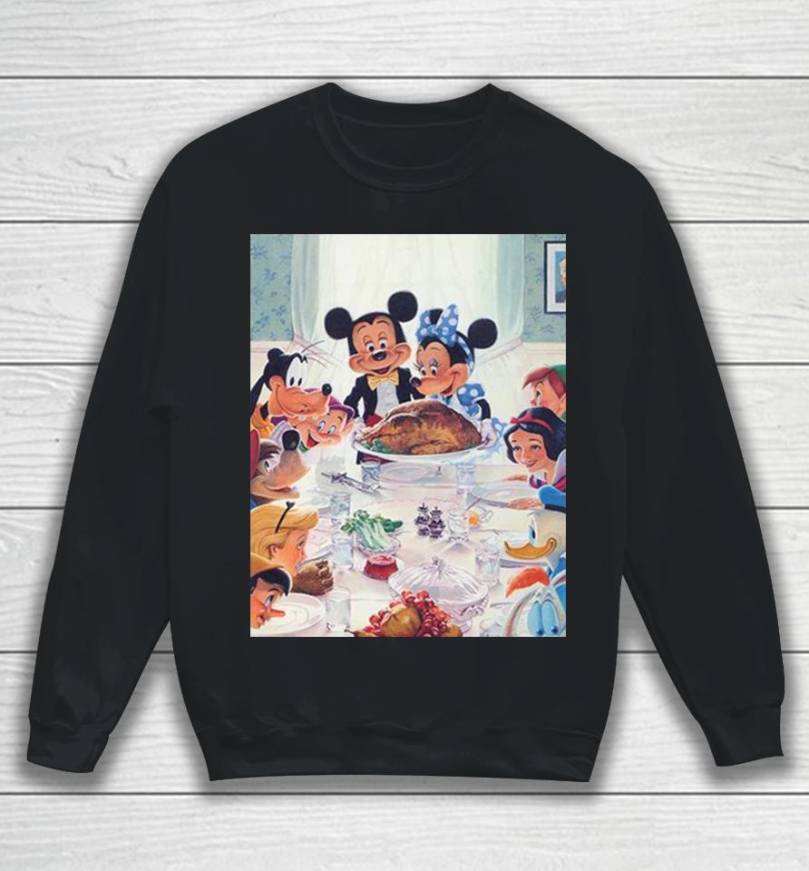 Disney Has Released A New Thanksgiving Painting With Mickey Minnie Snow White Goofy Peter Pan Sweatshirt