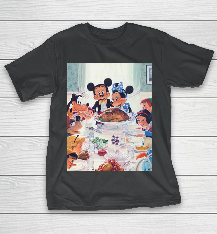 Disney Has Released A New Thanksgiving Painting With Mickey Minnie Snow White Goofy Peter Pan T-Shirt