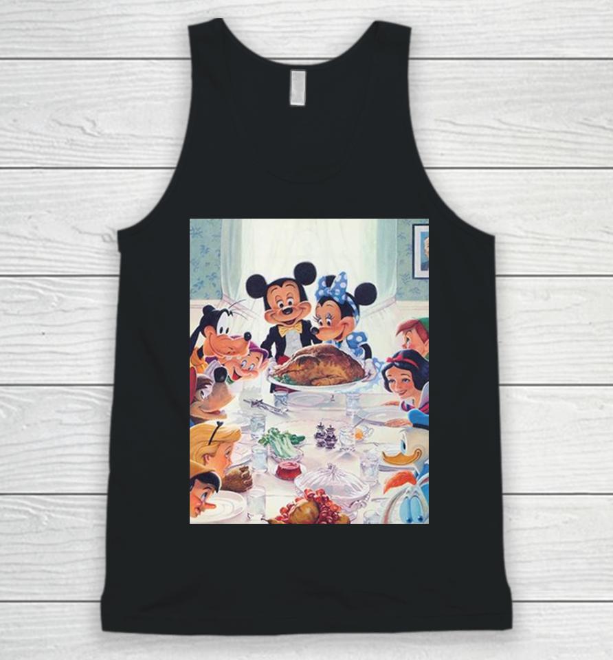 Disney Has Released A New Thanksgiving Painting With Mickey Minnie Snow White Goofy Peter Pan Unisex Tank Top