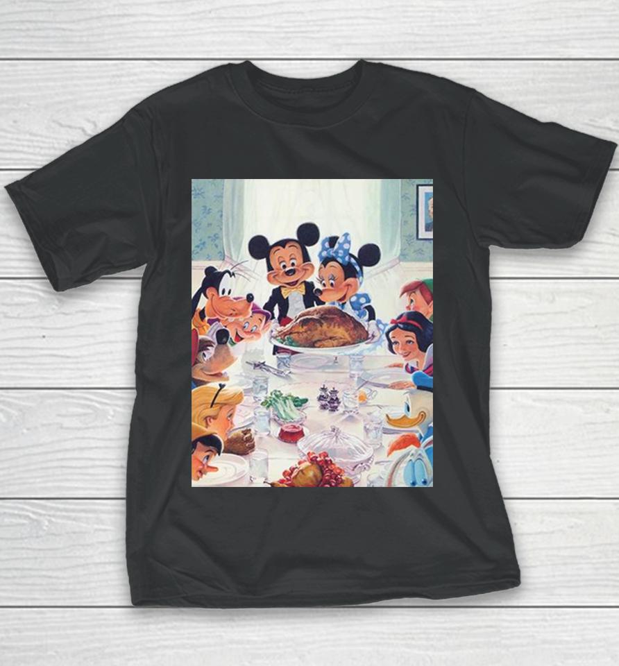 Disney Has Released A New Thanksgiving Painting With Mickey Minnie Snow White Goofy Peter Pan Youth T-Shirt