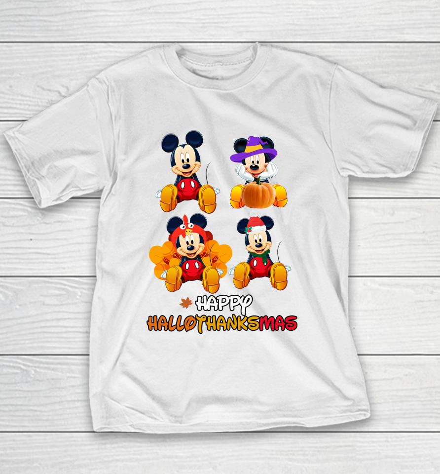 Disney Mickey Happy Halloween Thankgiving Christmas Happyhallothanksmas Youth T-Shirt