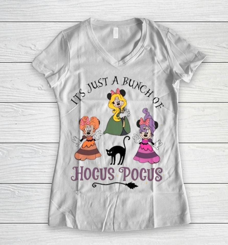 Disney Mickey Its Just A Bunch Of Hocus Pocus Halloween Women V-Neck T-Shirt