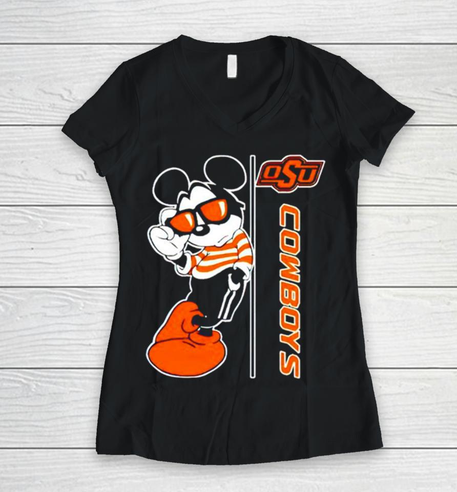 Disney Mickey Mouse Cowboys Football Women V-Neck T-Shirt