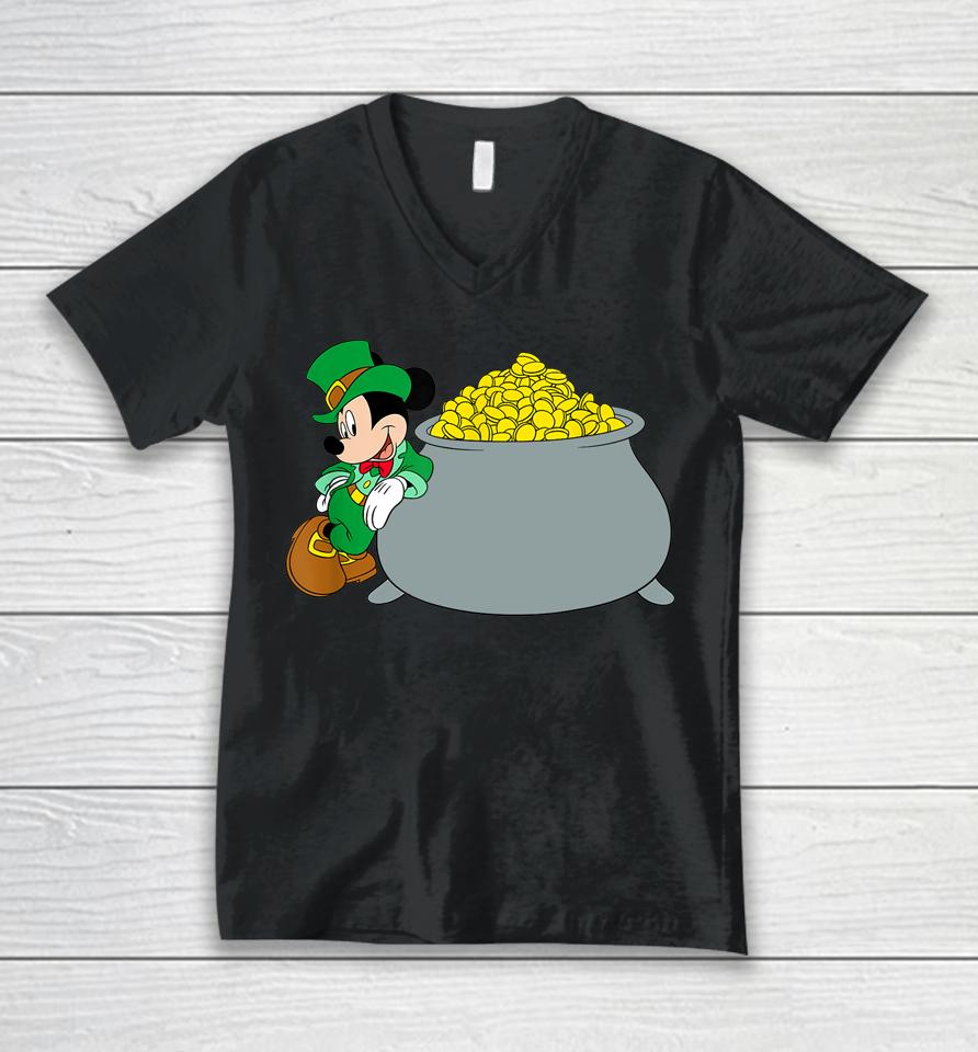 Disney Mickey Mouse St Patrick's Day Pot Of Gold Unisex V-Neck T-Shirt