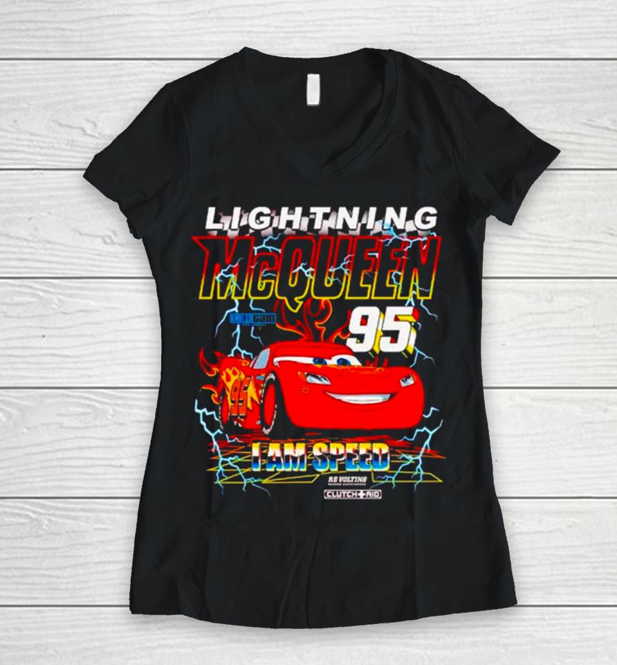 Disney Pixar Cars Lightning Mcqueen Women V-Neck T-Shirt