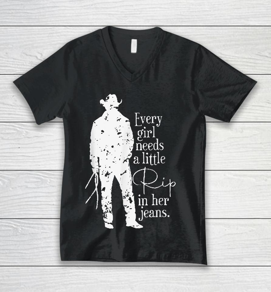 Distressed Every Girl Needs Little Rip In Her Jeans Unisex V-Neck T-Shirt