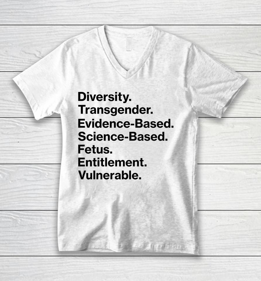 Diversity Transgender Evidence Based Science Based Fetus Entitlement Vulnerable Unisex V-Neck T-Shirt