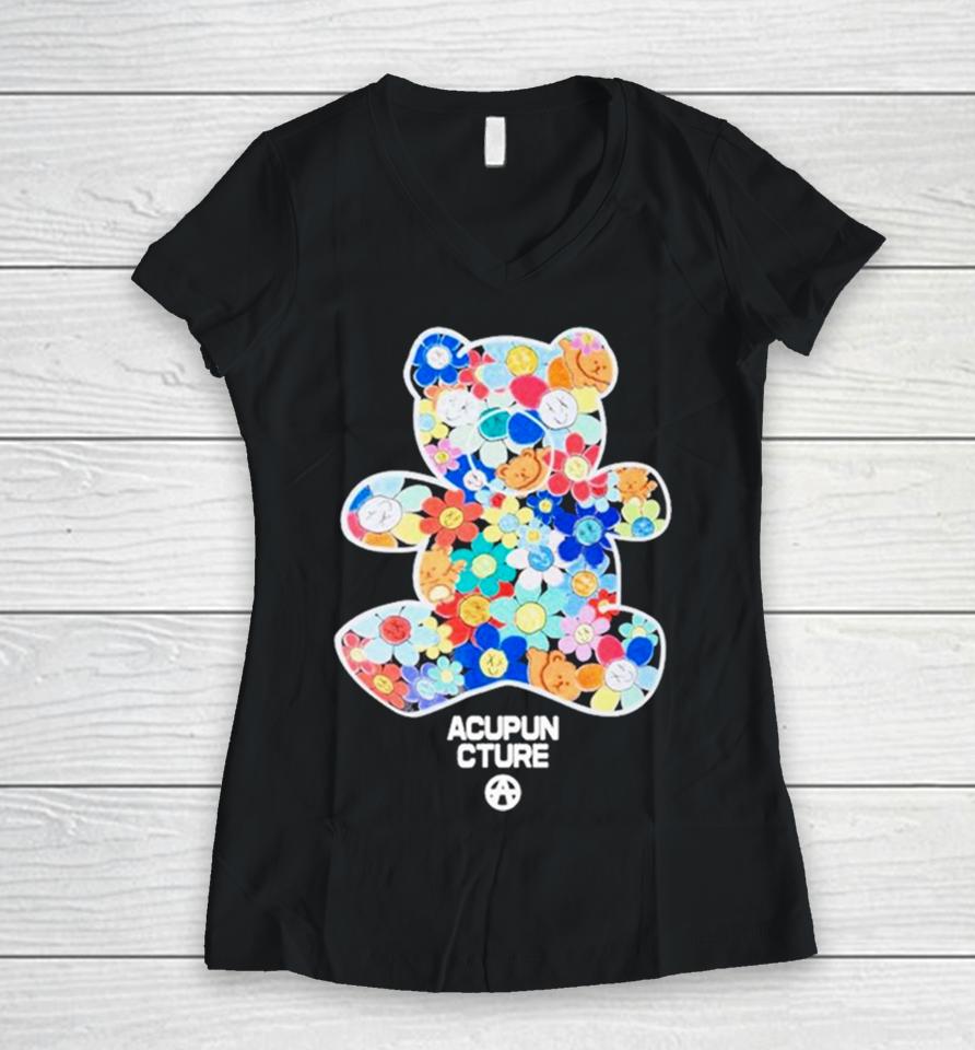 Djkarri Rainbow Bear Acupuncture Bear Women V-Neck T-Shirt