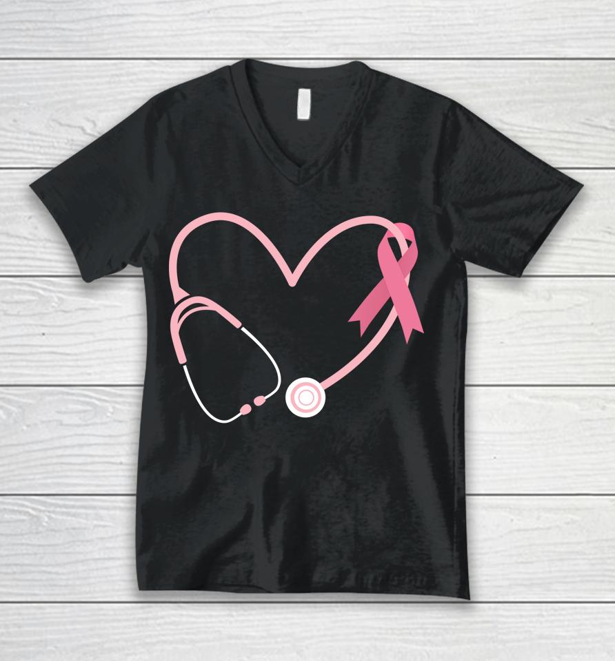 Doctor Nurse Heart Love Pink Ribbon Cute Breast Cancer Gifts Unisex V-Neck T-Shirt