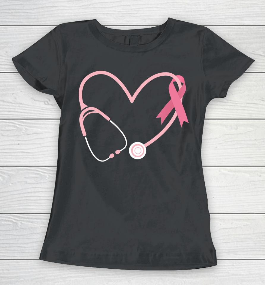 Doctor Nurse Heart Love Pink Ribbon Cute Breast Cancer Gifts Women T-Shirt