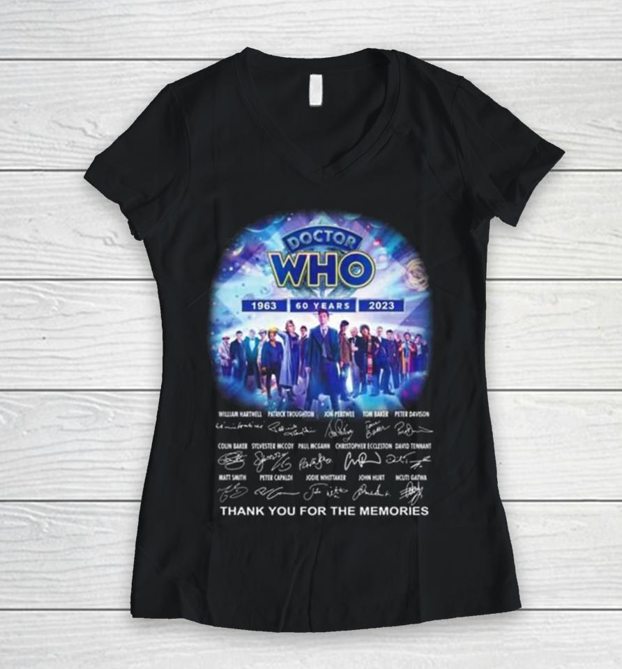 Doctor Who 60 Years 1963 2023 Thank You For The Memories Doctor Who Signatures Women V-Neck T-Shirt