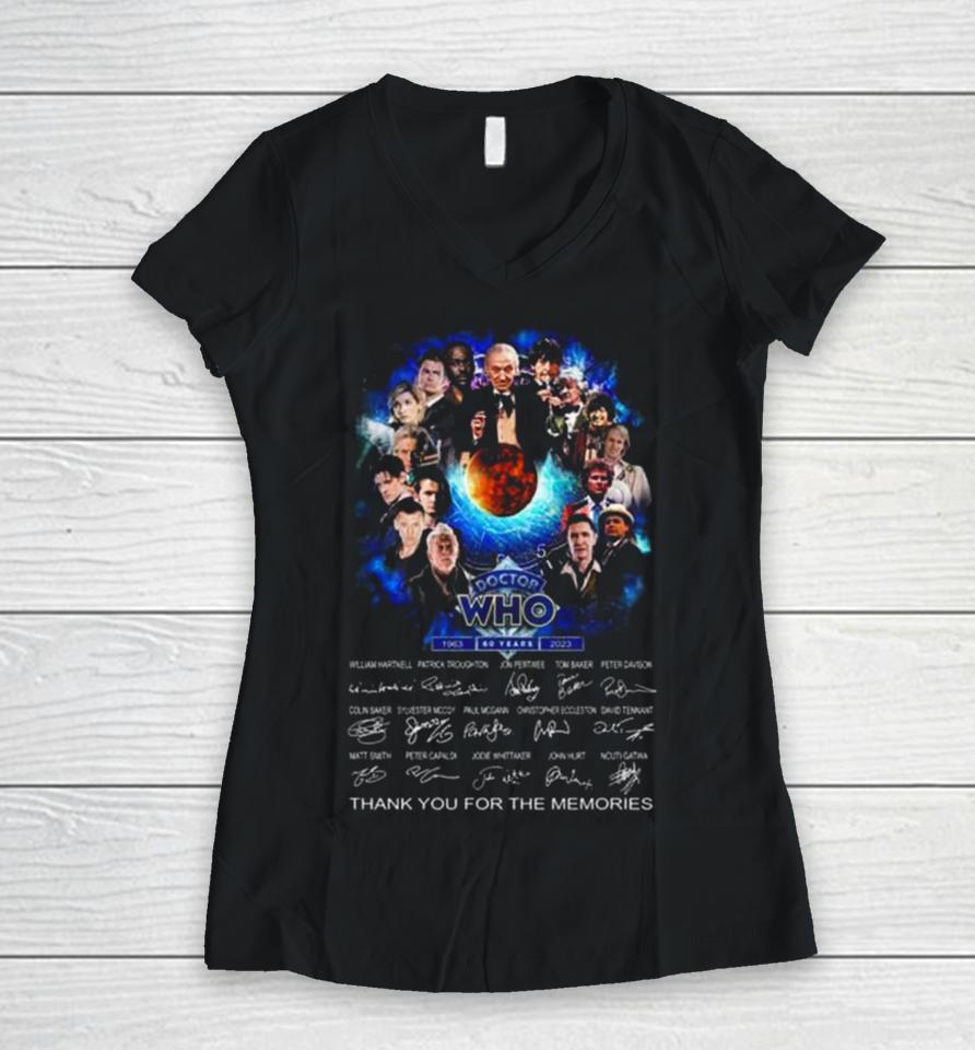 Doctor Who 60 Years 1963 2023 Thank You For The Memories Signatures Women V-Neck T-Shirt