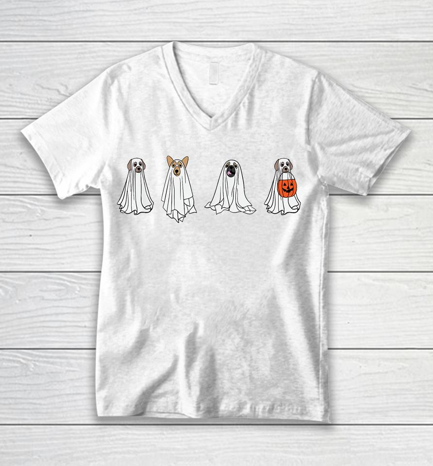 Dog Ghost Funny Halloween Mummy Dog Lover Matching Family Unisex V-Neck T-Shirt