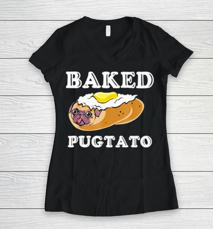 Dog Lovers Baked Pugtato Women V-Neck T-Shirt