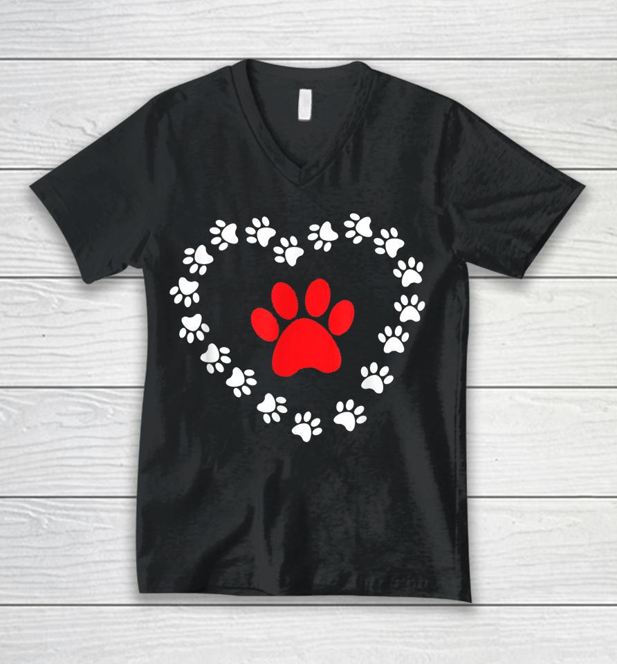 Dog Paw Heart Prints Dog Is My Valentine's Day Unisex V-Neck T-Shirt