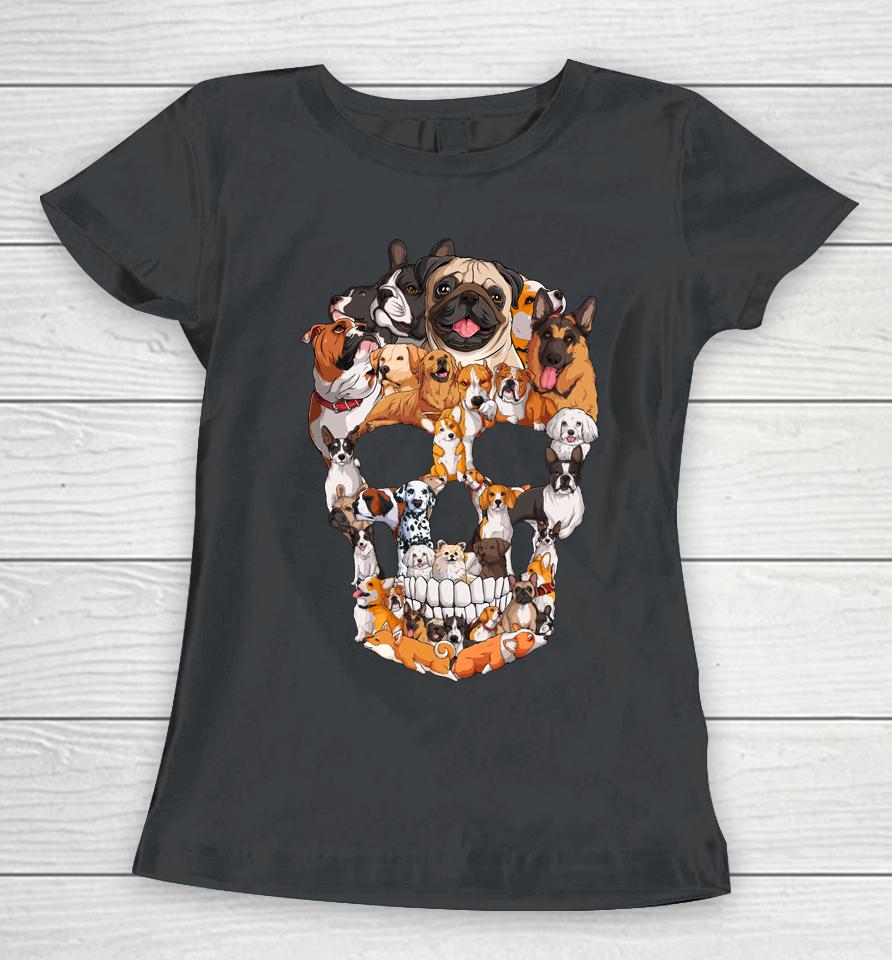Dog Skull Dogs Paw Lover Halloween Women T-Shirt