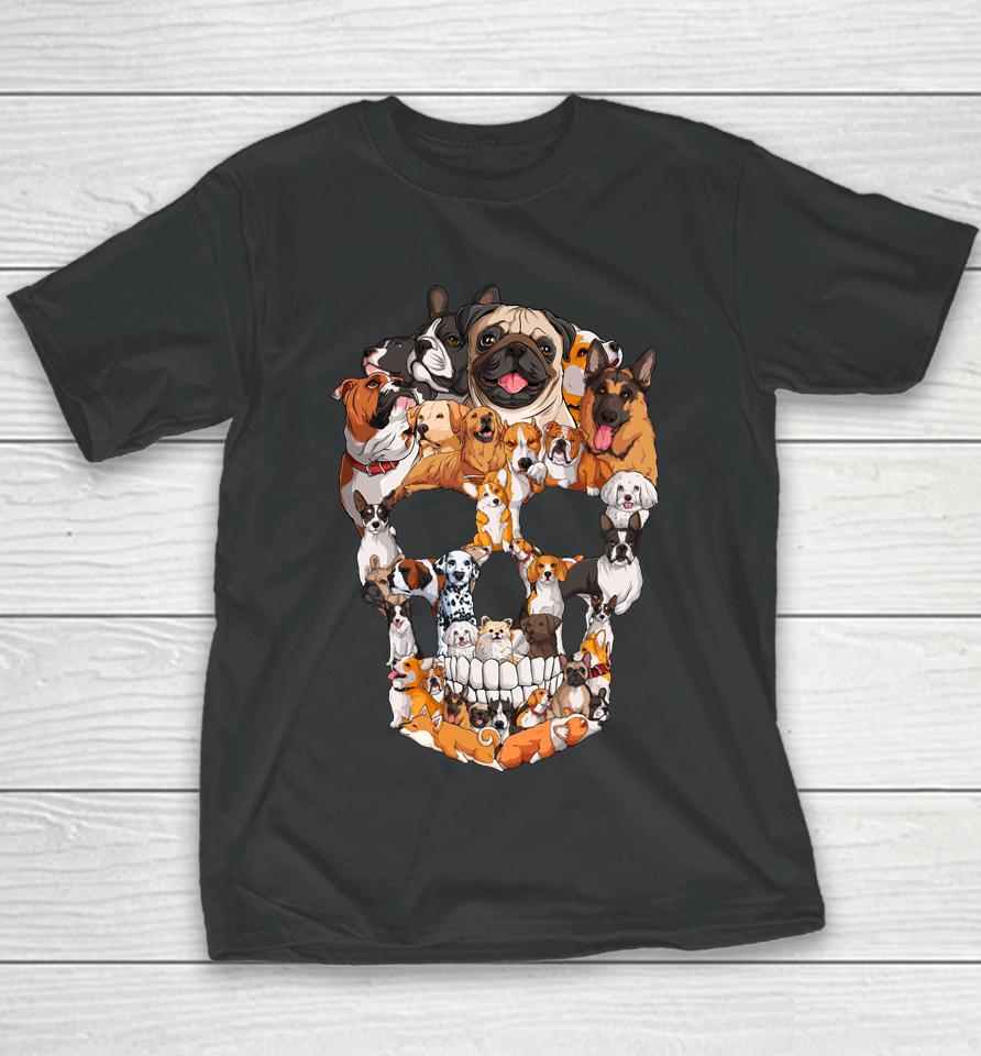 Dog Skull Dogs Paw Lover Halloween Youth T-Shirt