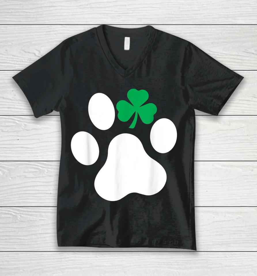 Dog St Patrick's Day Shamrock Dog Paw Unisex V-Neck T-Shirt