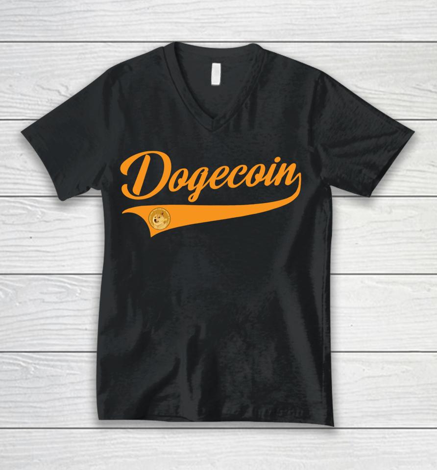 Dogecoin Doge Throwback Sporty Design Classic Unisex V-Neck T-Shirt