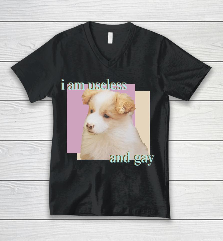 Dogecore Store I Am Useless And Gay Unisex V-Neck T-Shirt