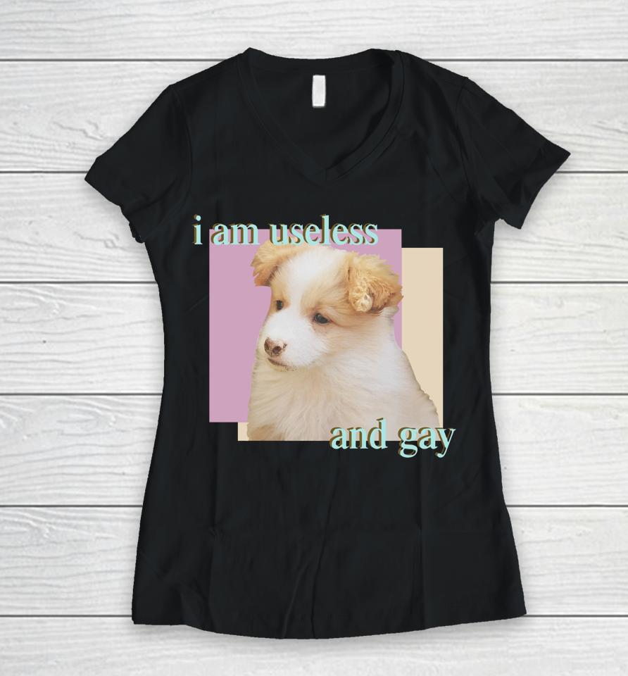 Dogecore Store I Am Useless And Gay Women V-Neck T-Shirt