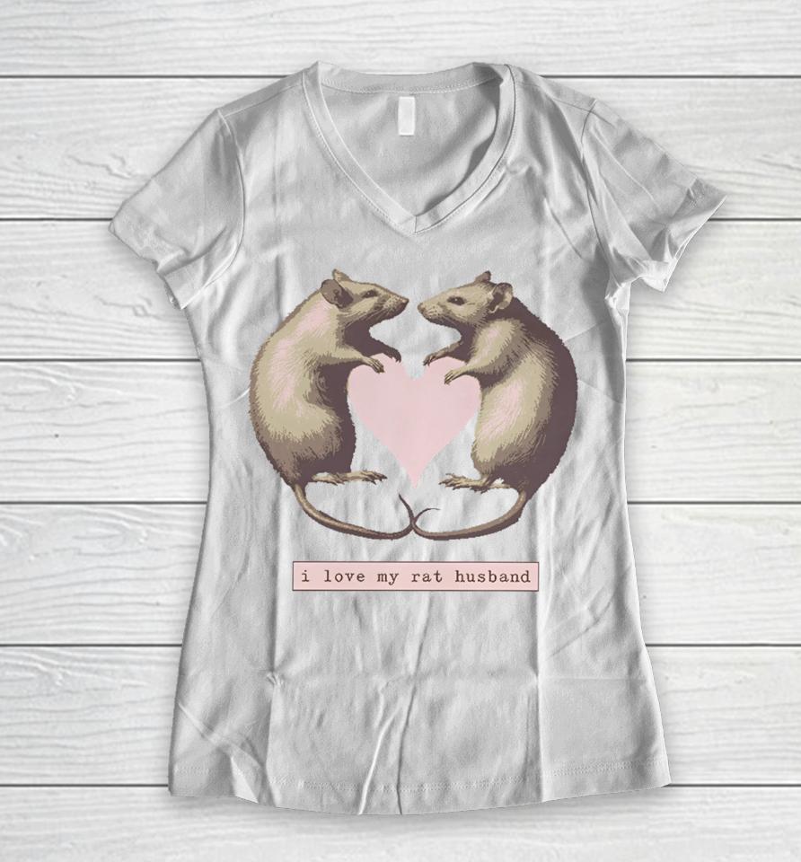 Dogecore Store I Love My Rat Husband Women V-Neck T-Shirt