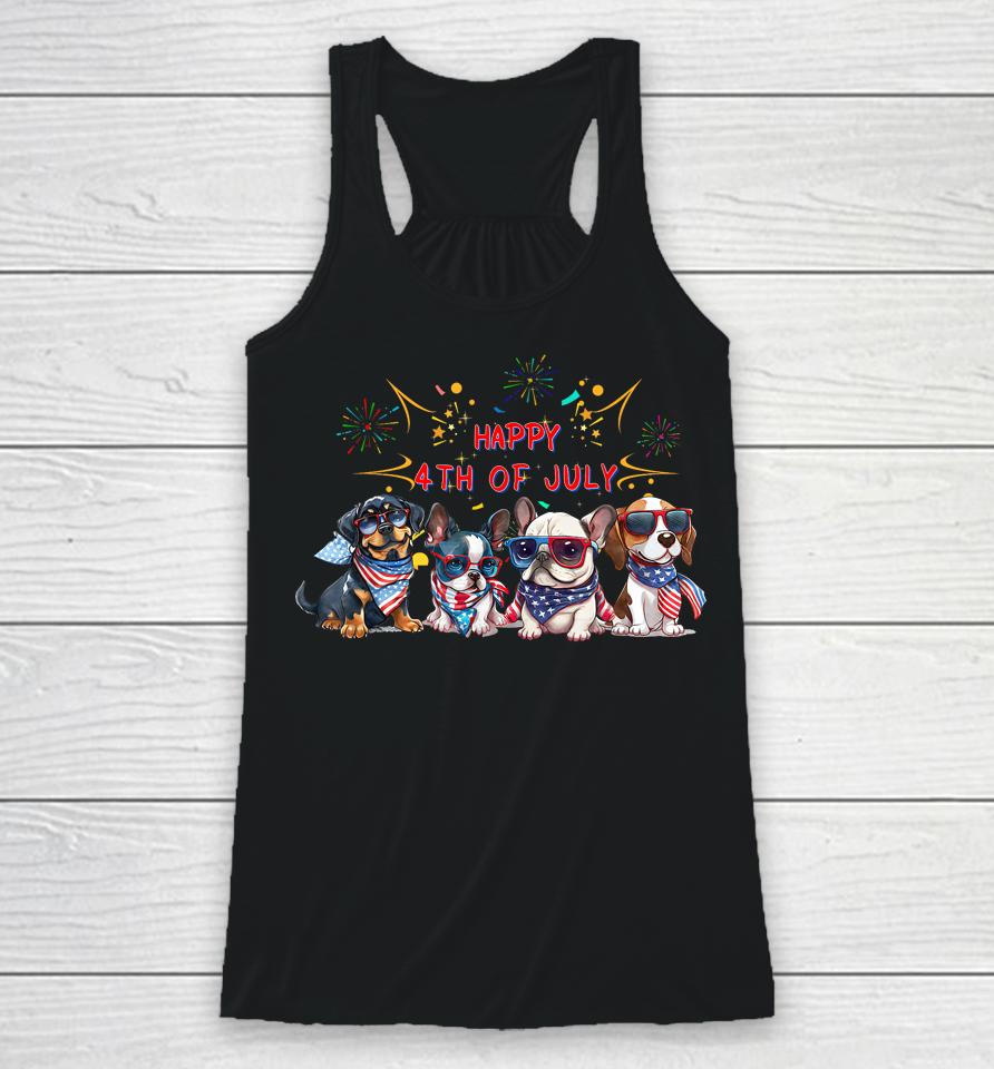 Dogs Happy 4Th Of July Usa American Flag Racerback Tank