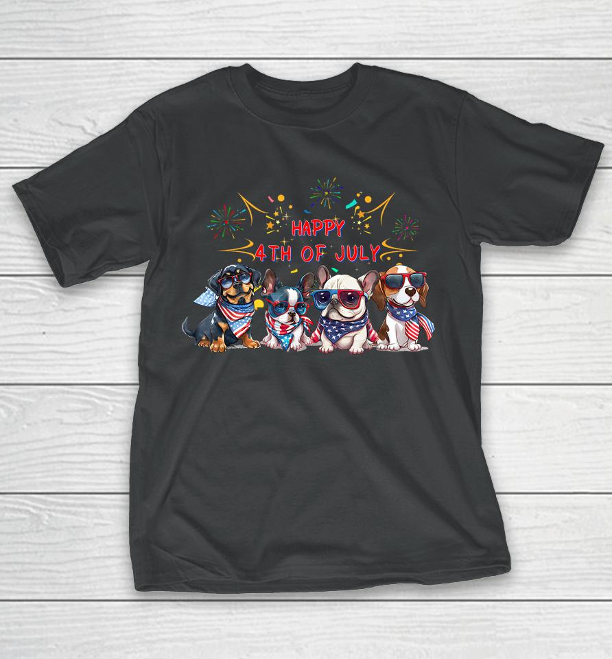 Dogs Happy 4Th Of July Usa American Flag T-Shirt