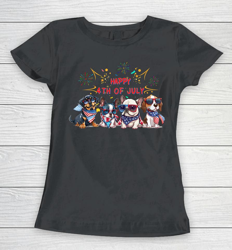 Dogs Happy 4Th Of July Usa American Flag Women T-Shirt