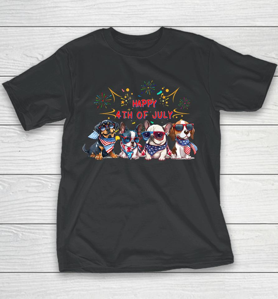 Dogs Happy 4Th Of July Usa American Flag Youth T-Shirt
