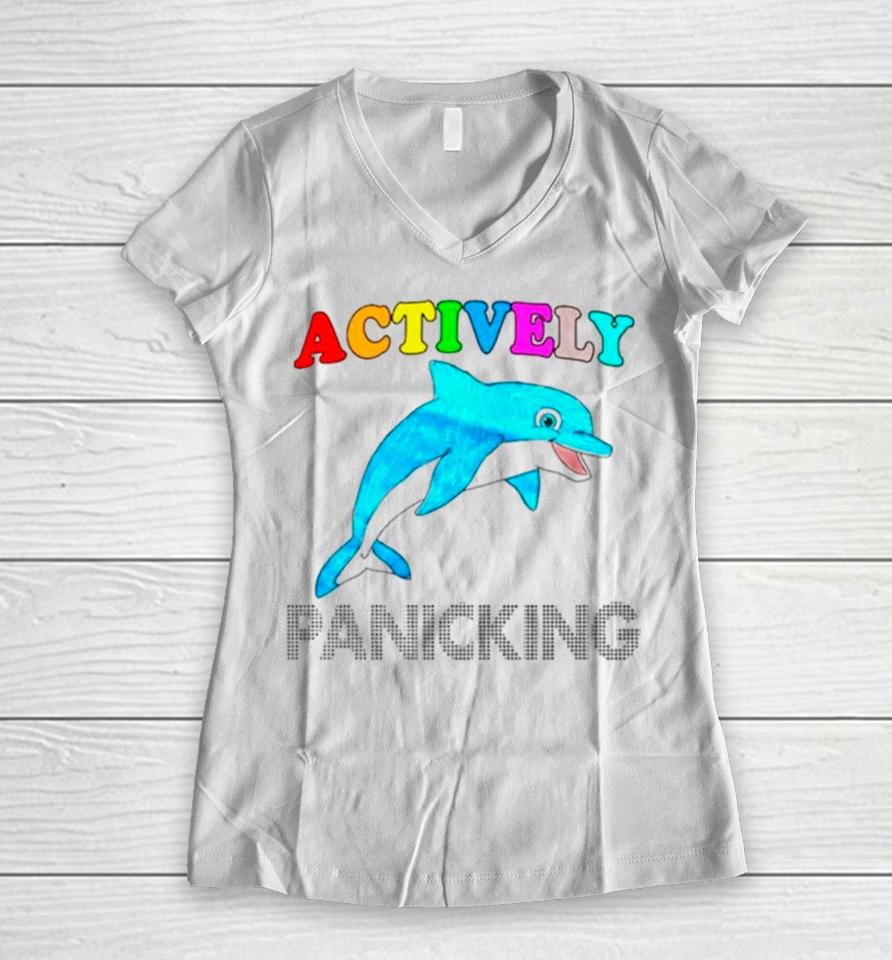 Dolphin Actively Panicking Women V-Neck T-Shirt
