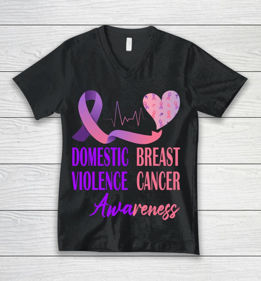 Domestic Violence And Breast Cancer Awareness Month Support Unisex V-Neck T-Shirt
