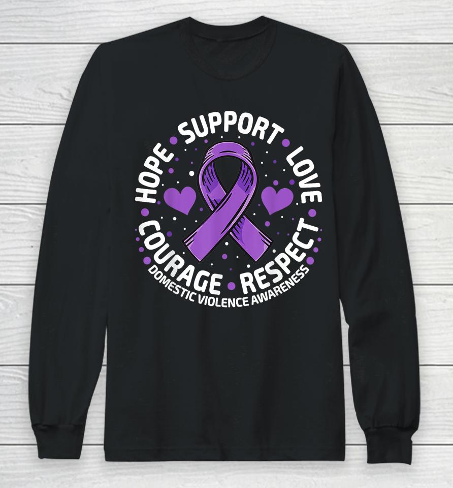 Domestic Violence Awareness Love Support Purple Ribbon Long Sleeve T-Shirt