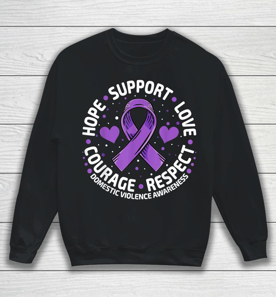 Domestic Violence Awareness Love Support Purple Ribbon Sweatshirt