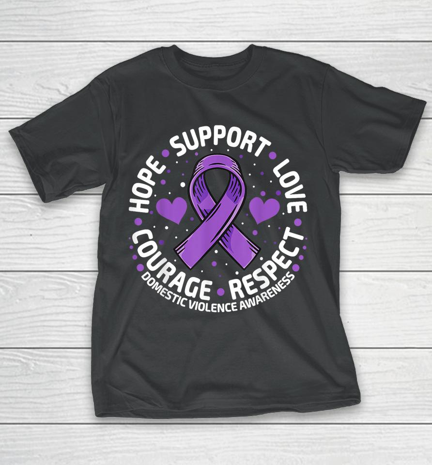 Domestic Violence Awareness Love Support Purple Ribbon T-Shirt