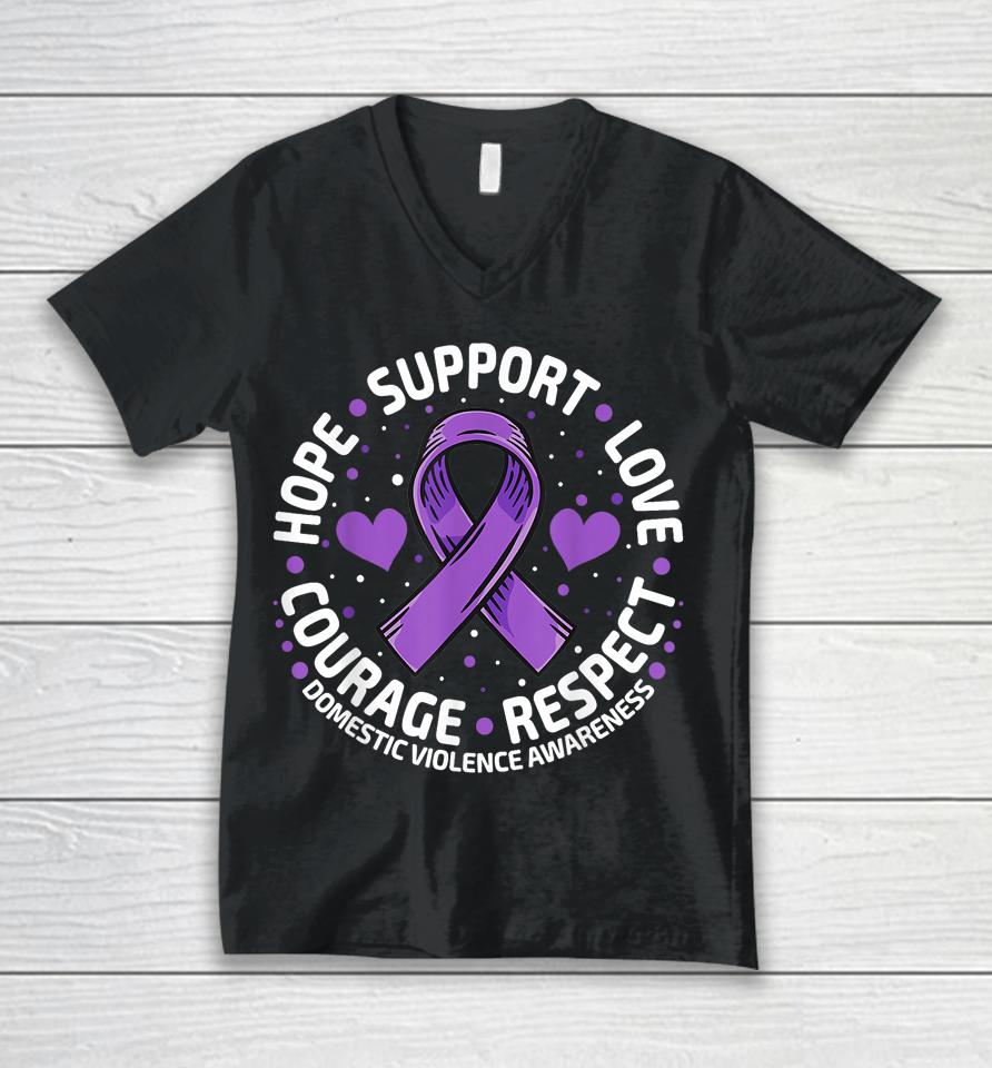Domestic Violence Awareness Love Support Purple Ribbon Unisex V-Neck T-Shirt