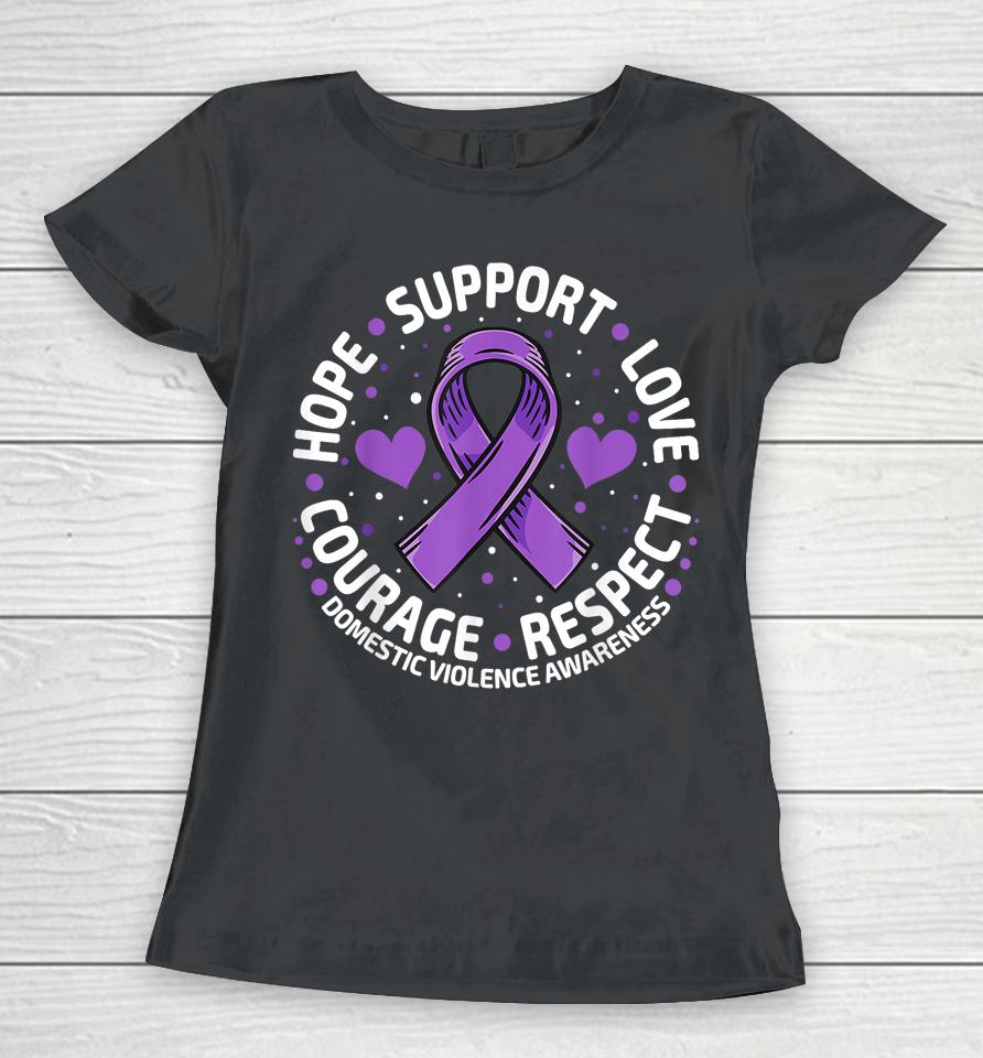 Domestic Violence Awareness Love Support Purple Ribbon Women T-Shirt