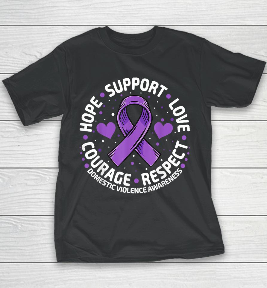 Domestic Violence Awareness Love Support Purple Ribbon Youth T-Shirt
