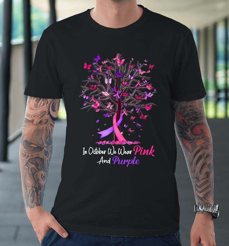 Domestic Violence Breast Cancer Awareness Month Ribbon Tree Premium T-Shirt
